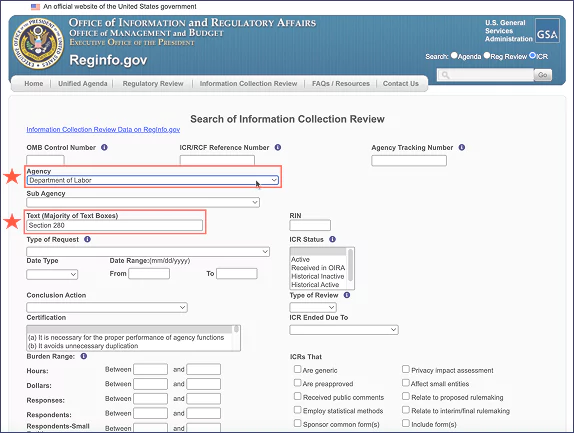 Screenshot of reginfo.gov